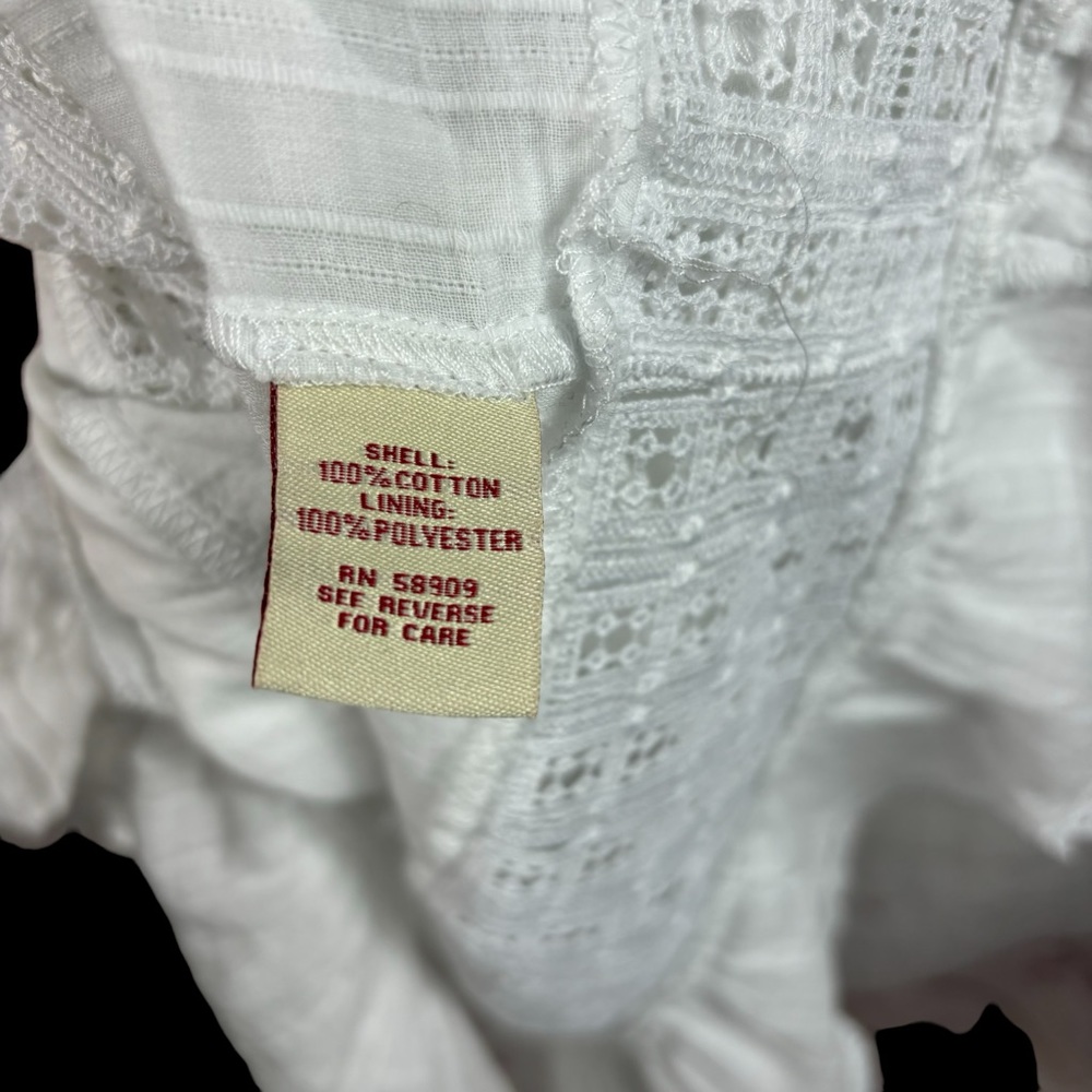 REBA White Cotton Mixed Lace Ruffle Boho V-Neck Short Sleeve Midi Dress Size 6 - Picture 9 of 9